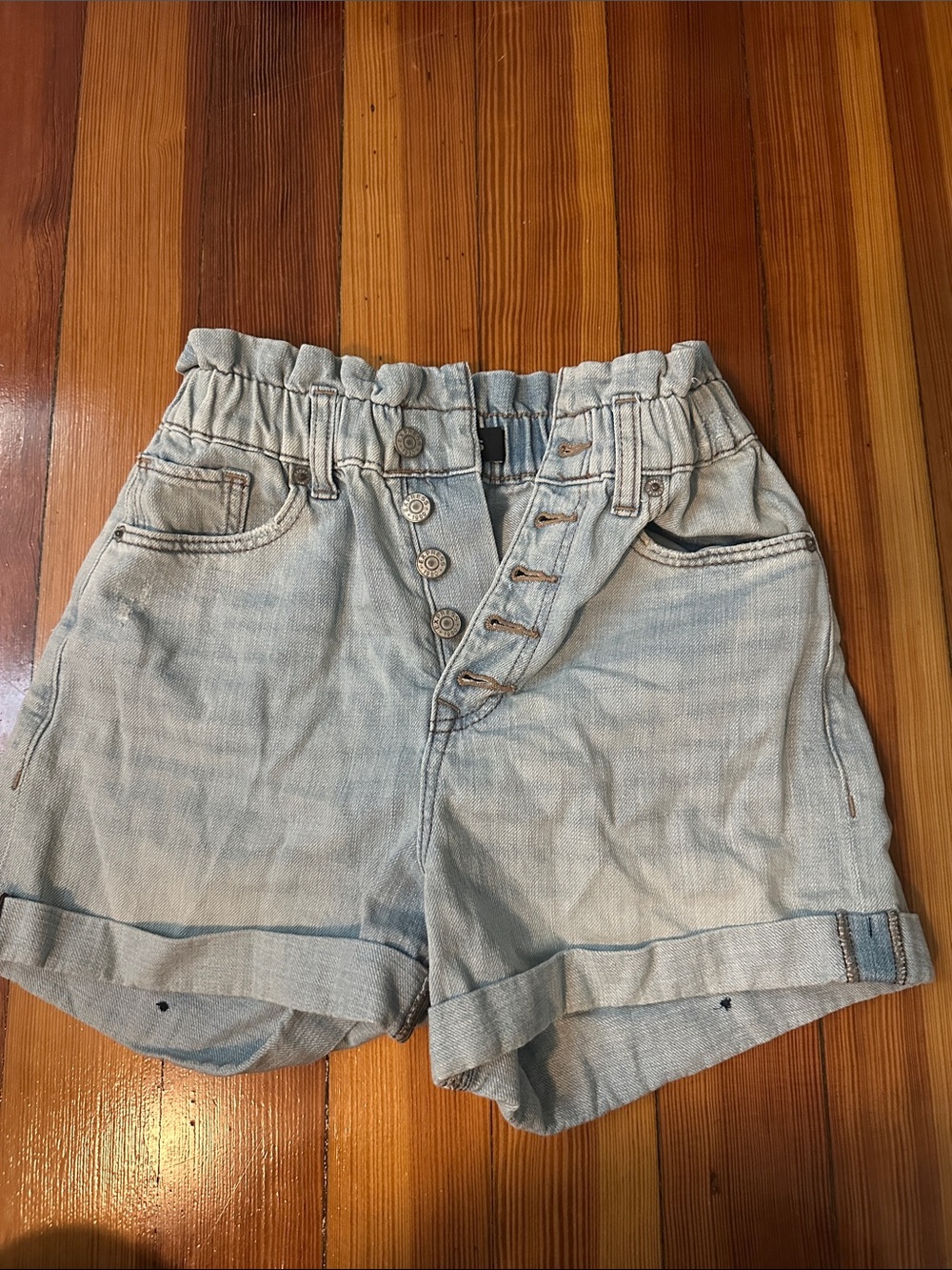 Express Light Blue Elastic Waist Denim Shorts
